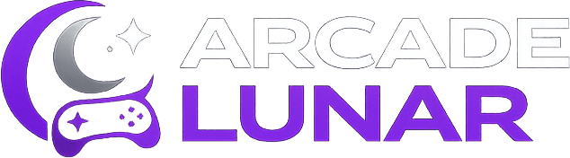 Logo Arcade Lunar, um controle e uma lua